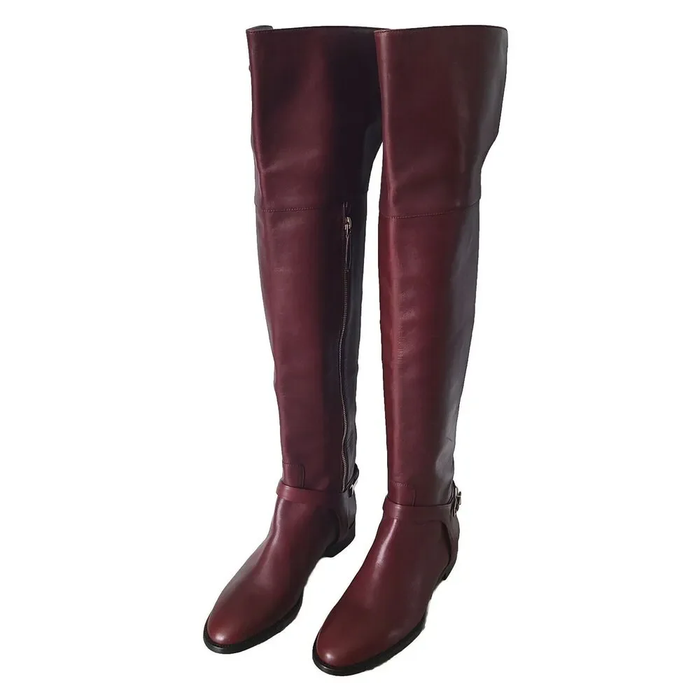 Burberry OTK tall riding buckle boots Carmack burgundy leather sz 6.5 7 37 new